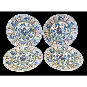 4 Le Cadeaux Melamine Dinner Plates 11" BLUE ROOSTER Pattern Italian Style